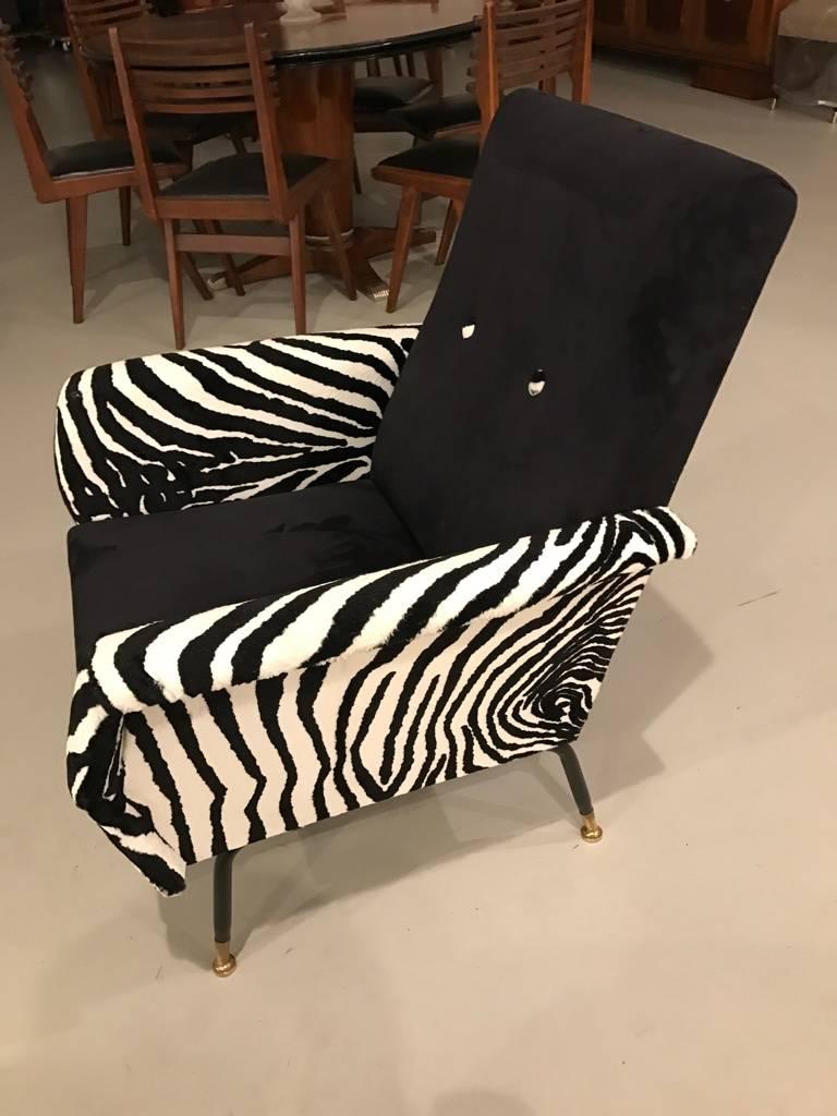 Mid-Century Modern Mid-Century Pair of Metal Club Chairs with Faux Zebra Print For Sale