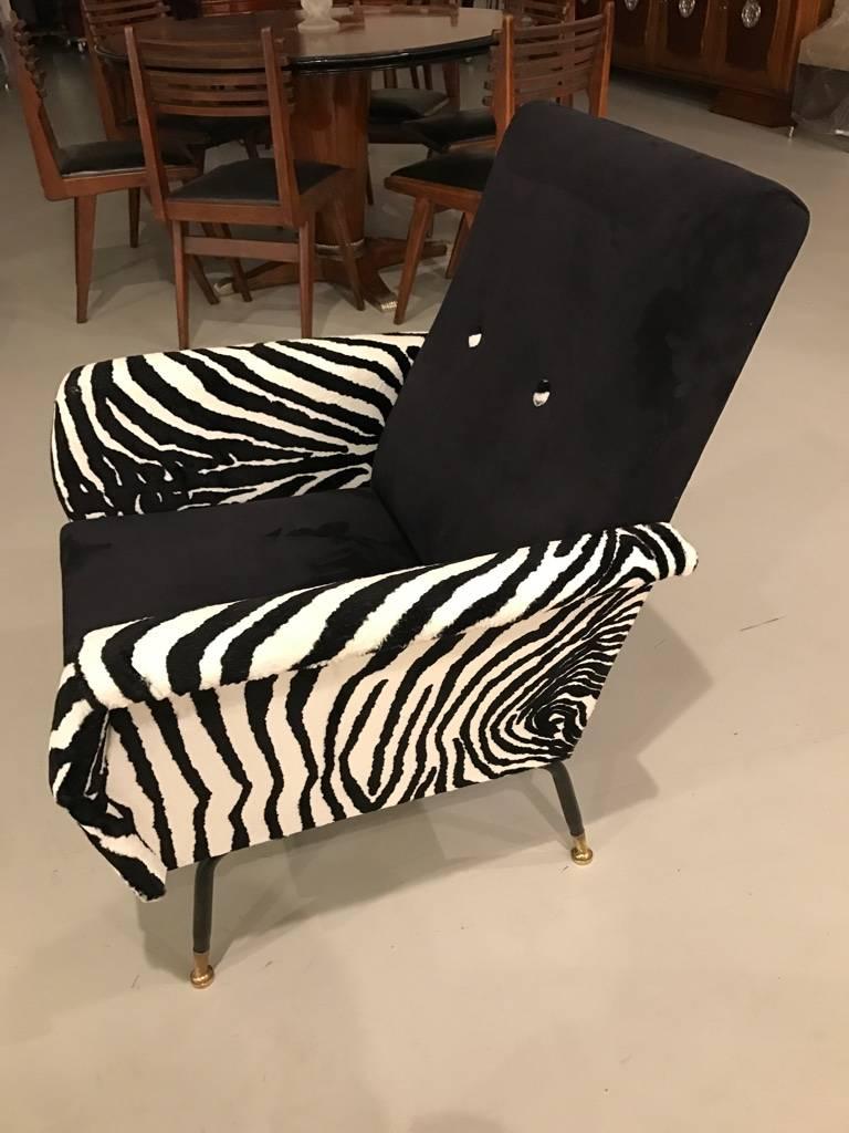 Mid-Century Pair of Metal Club Chairs with Faux Zebra Print In Excellent Condition For Sale In North Bergen, NJ