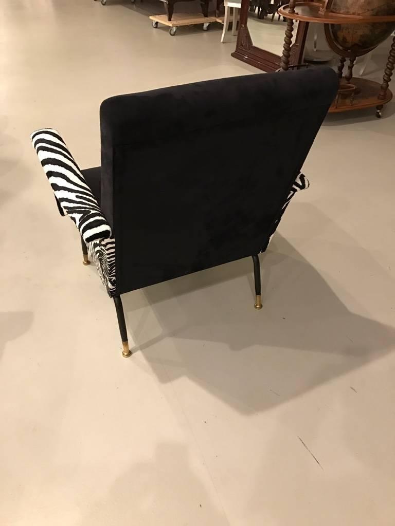 Mid-Century Pair of Metal Club Chairs with Faux Zebra Print For Sale 1