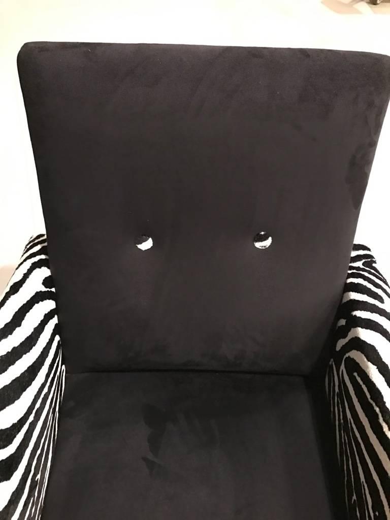 Mid-Century Pair of Metal Club Chairs with Faux Zebra Print For Sale 2