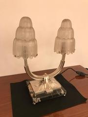 Pair of French Art Deco "Waterfall" Table Lamps Signed by Sabino