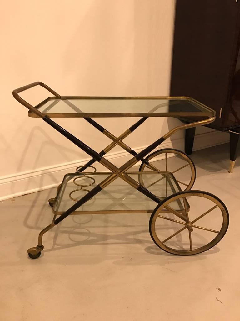 Mid-Century Modern Italian Mid-Century Brass and Glass Bar Cart