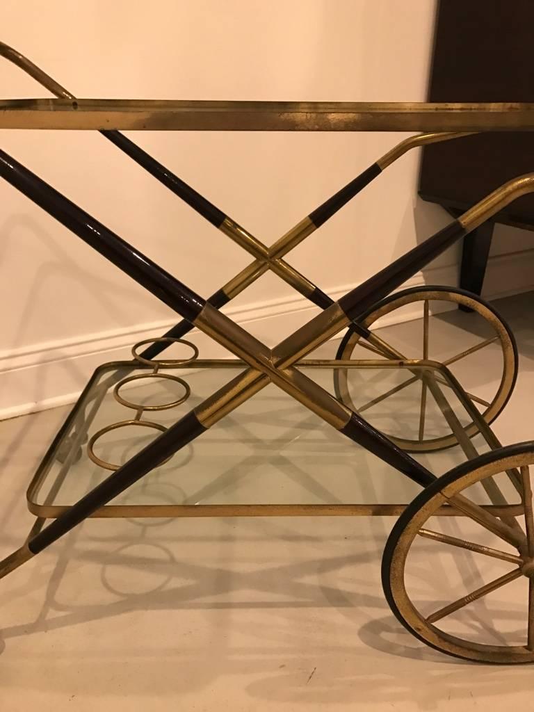 Late 20th Century Italian Mid-Century Brass and Glass Bar Cart
