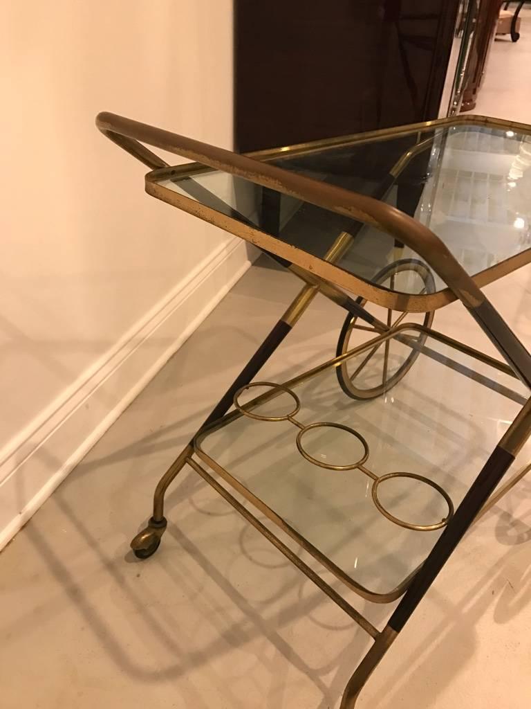 Italian Mid-Century Brass and Glass Bar Cart 2