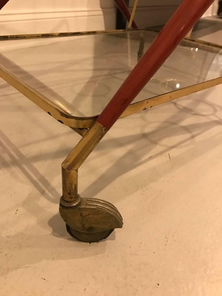 Italian, Mid-Century Brass and Glass Bar Cart 1