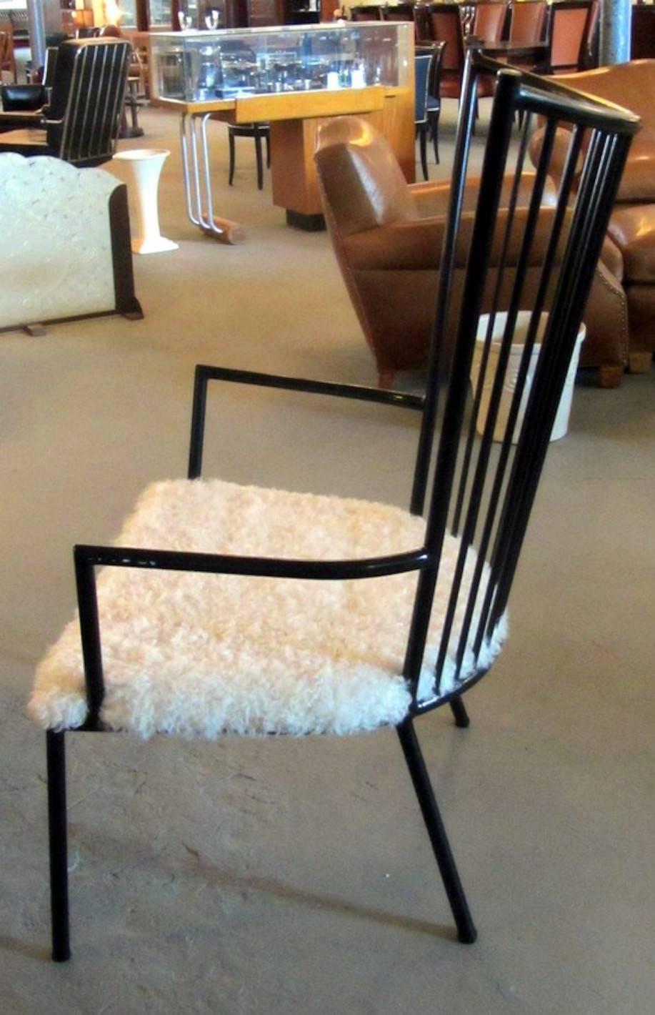 French Mid-Century Modern Armchair with Lambs Wool Seat In Excellent Condition For Sale In North Bergen, NJ