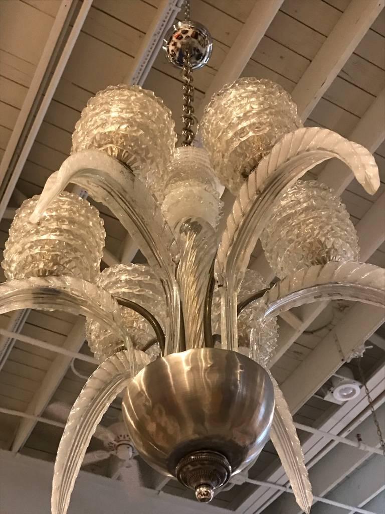 Mid-Century Modern Italian Mid-Century Murano Glass and Brass Chandelier by Barovier e Toso For Sale