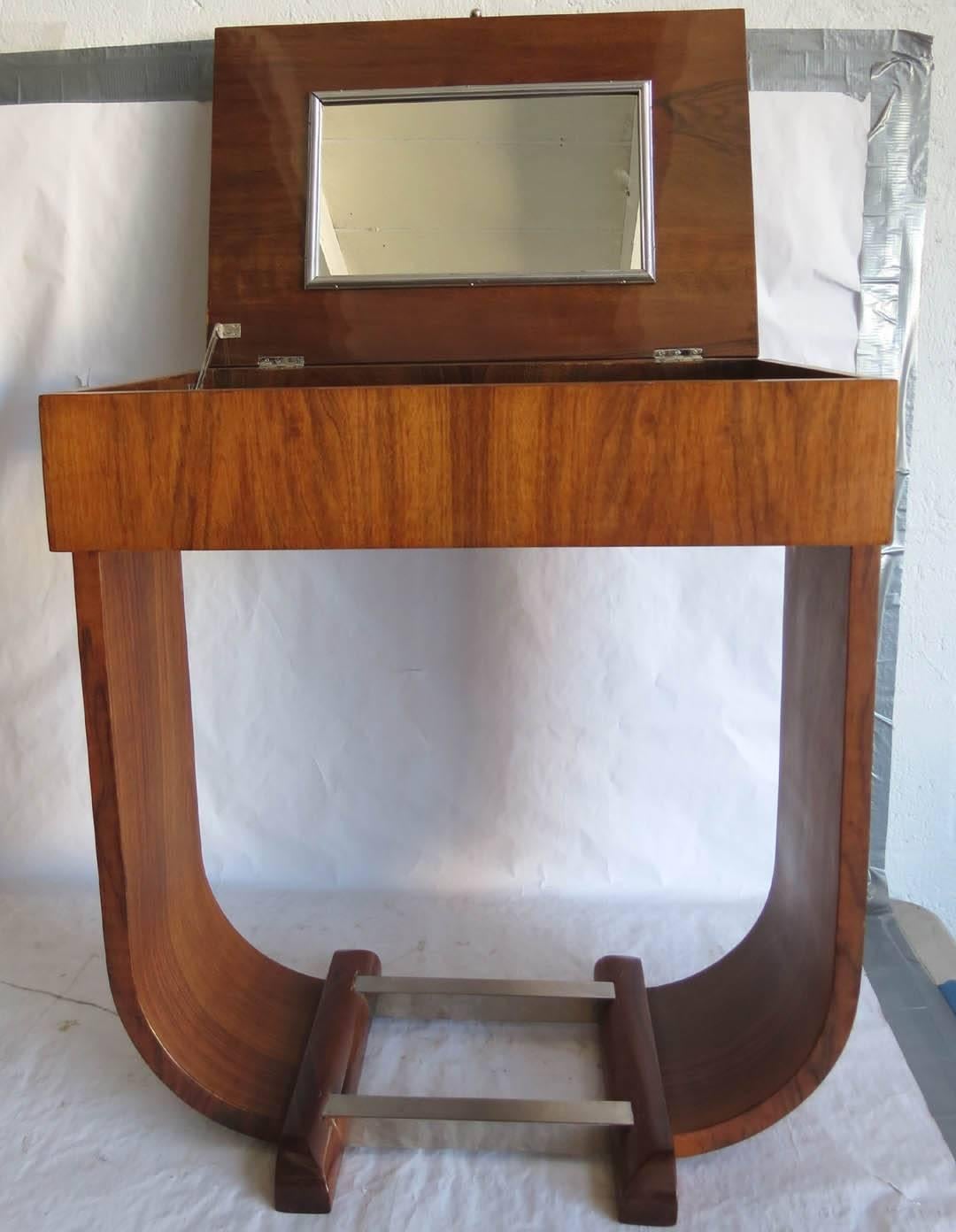 French Art Deco Vanity Console Table with Chrome Base In Excellent Condition In North Bergen, NJ