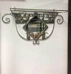 French Art Deco Hanging Coat Rack with Mirror and Hat Rack