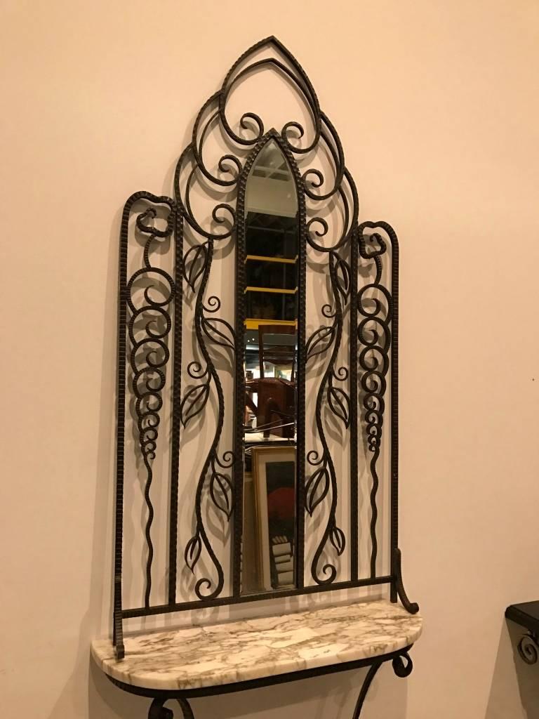 Stunning French Art Deco Console Table Having Marble and Mirror In Excellent Condition In North Bergen, NJ