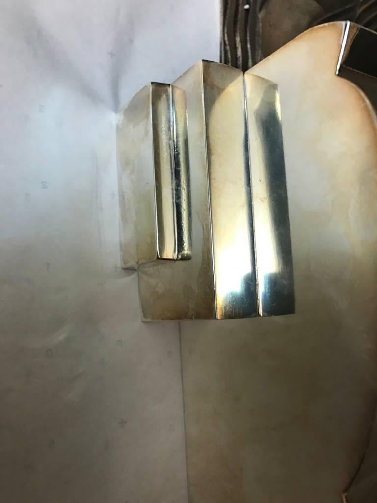 Pair of French Art Deco Sconces with Geometric Motif by Sabino For Sale 4