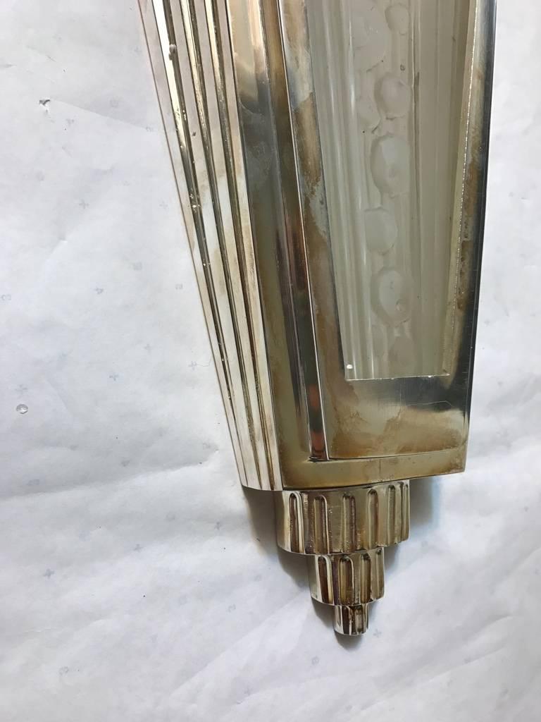 Pair of French Art Deco Sconces with Geometric and Skyscraper Motif 5
