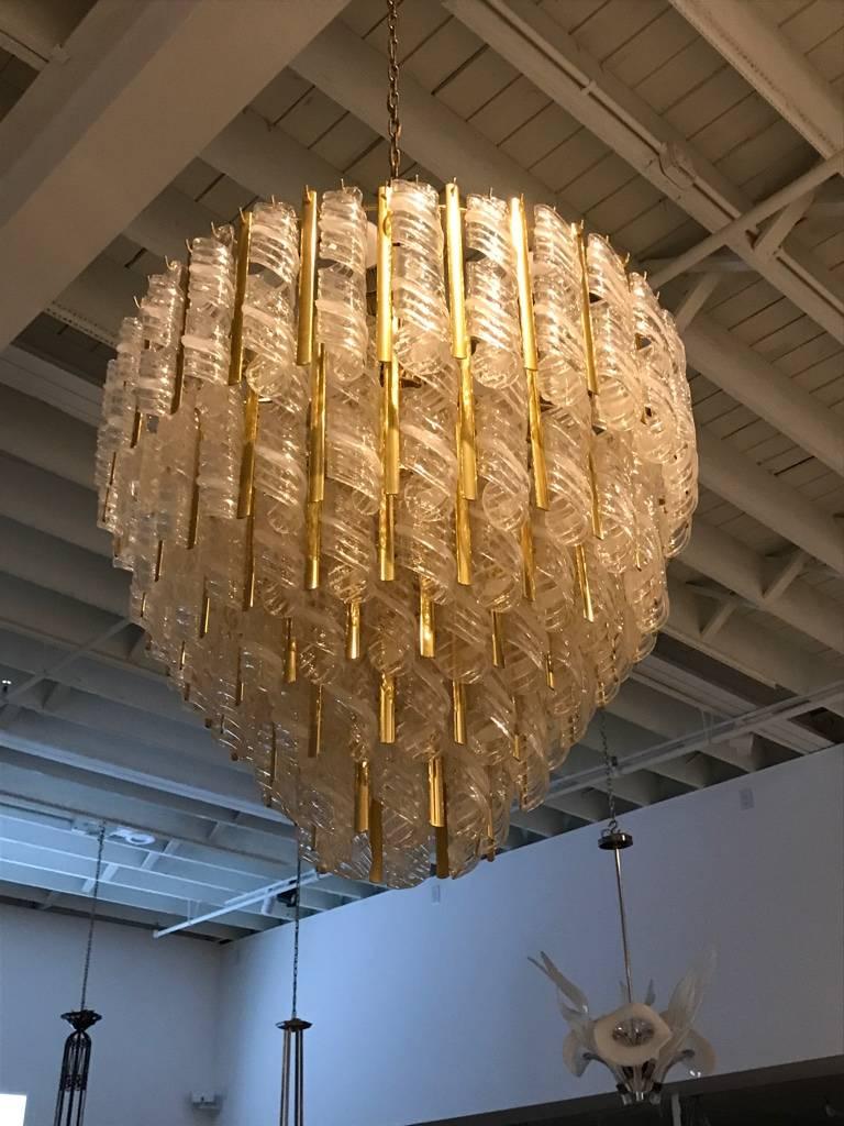 Italian Mid Century Round Six-Tiered Mazzega Chandelier In Excellent Condition In North Bergen, NJ