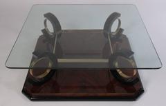 Table basse italienne moderne du milieu du siècle dernier avec plateau en verre