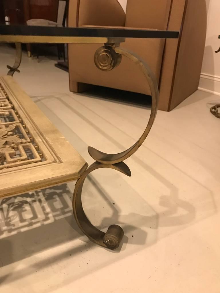 Mid-Century Brass and Giltwood Coffee Table In Good Condition For Sale In North Bergen, NJ