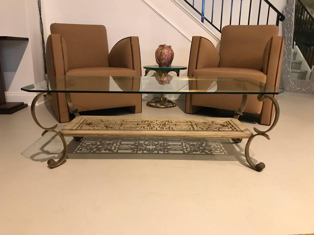 Mid-Century Brass and Giltwood Coffee Table For Sale 3