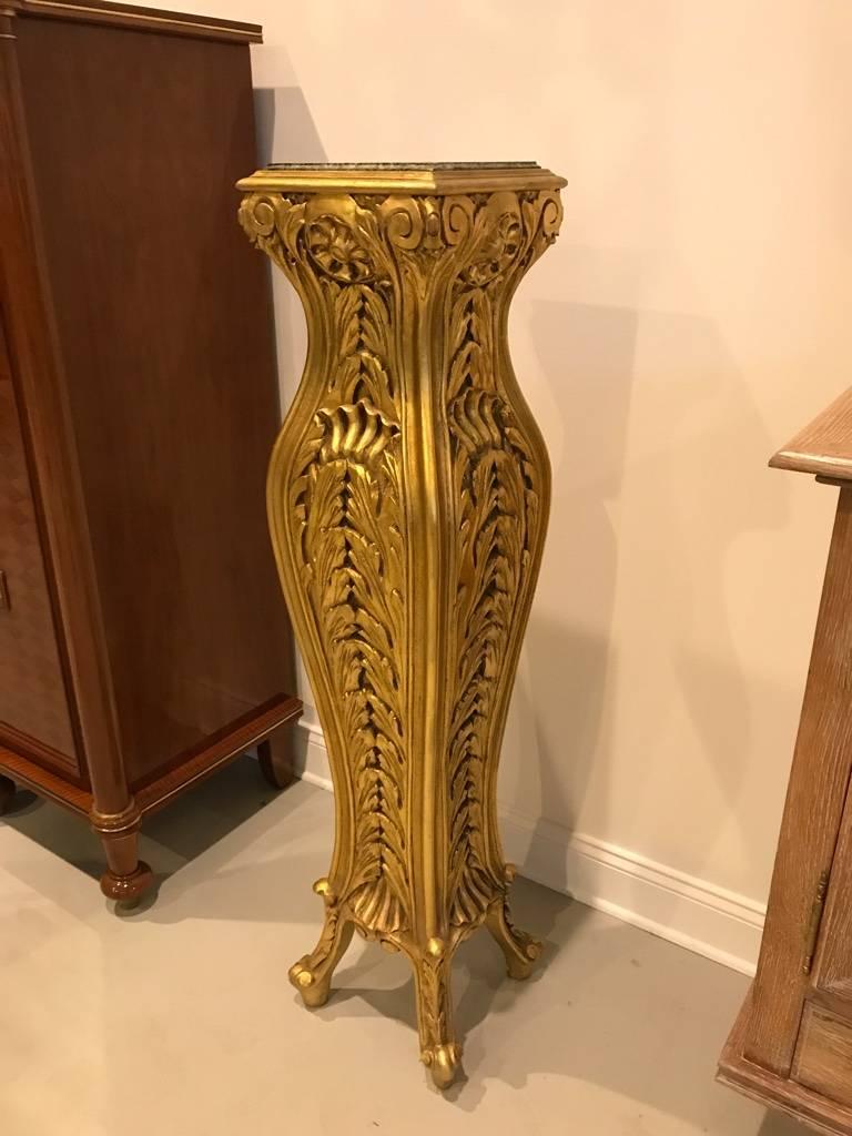 Pair of Mid-Century Giltwood Pedestals with Marble Tops 1