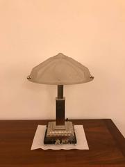 French Art Deco Geometric and Seahorse Table Lamp Signed by Muller Frères