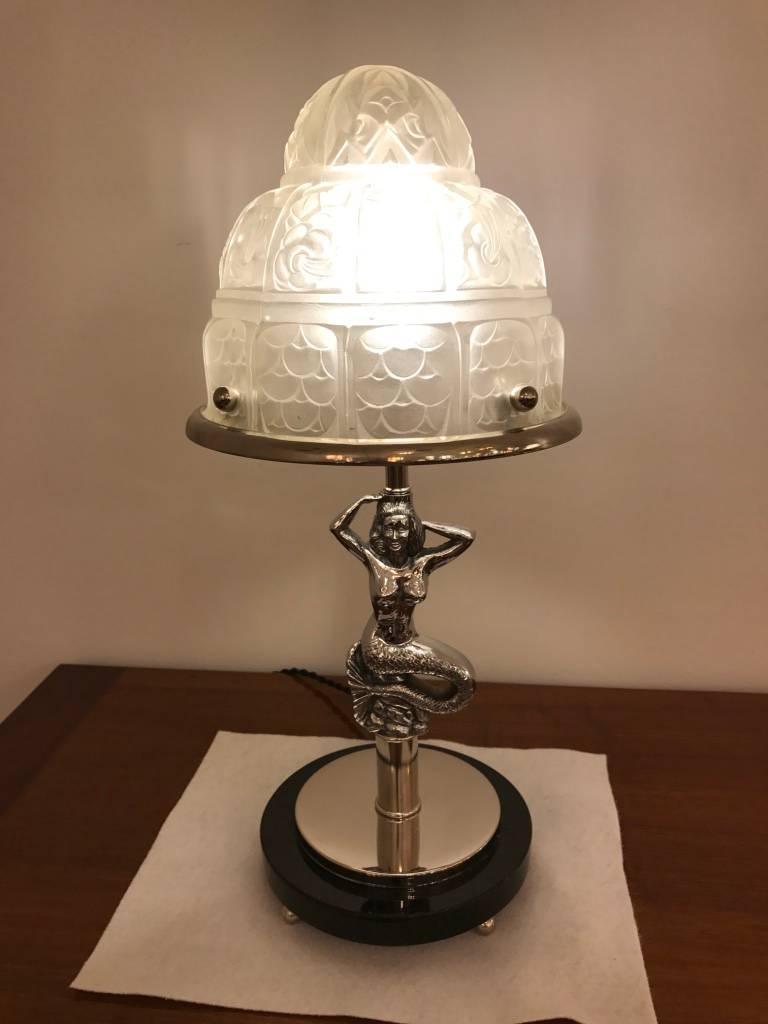 Lampe de table sirène Art Déco française par Genet et Michon en vente 4