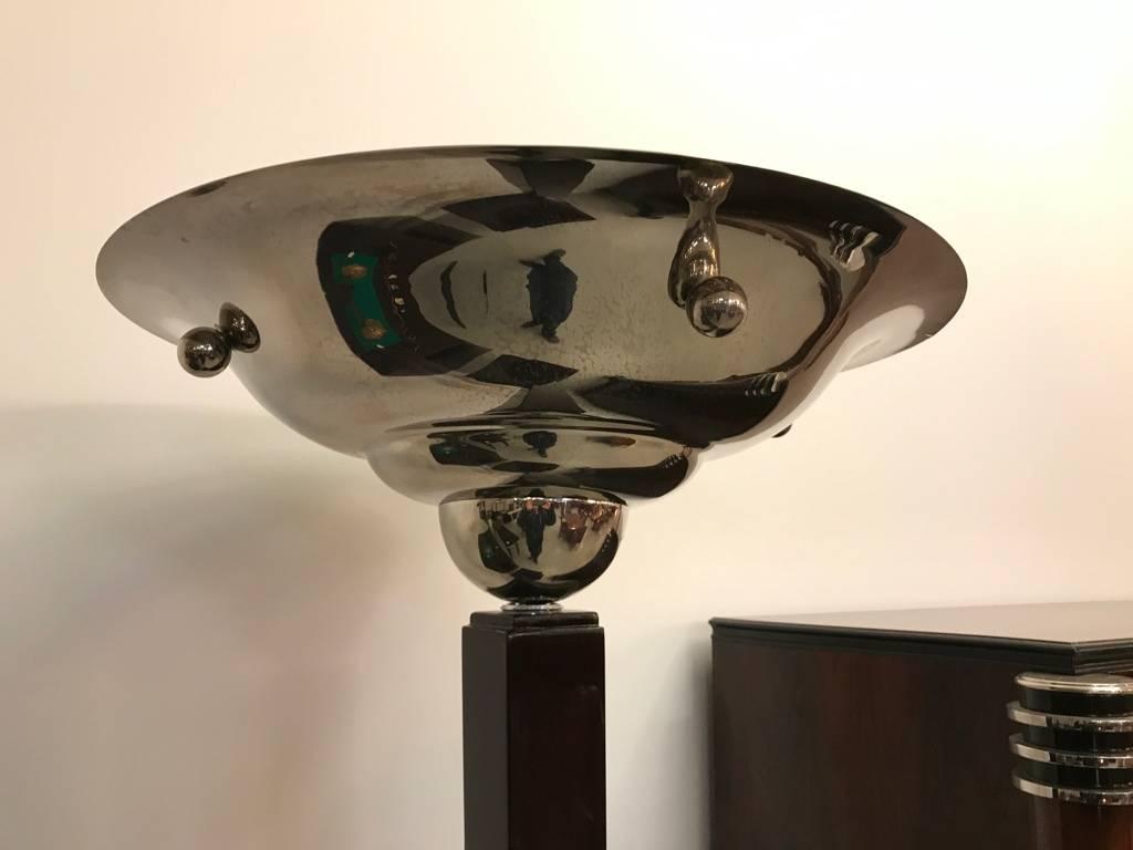 French Mid-Century Chrome and Wood Floor Lamp In Excellent Condition For Sale In North Bergen, NJ