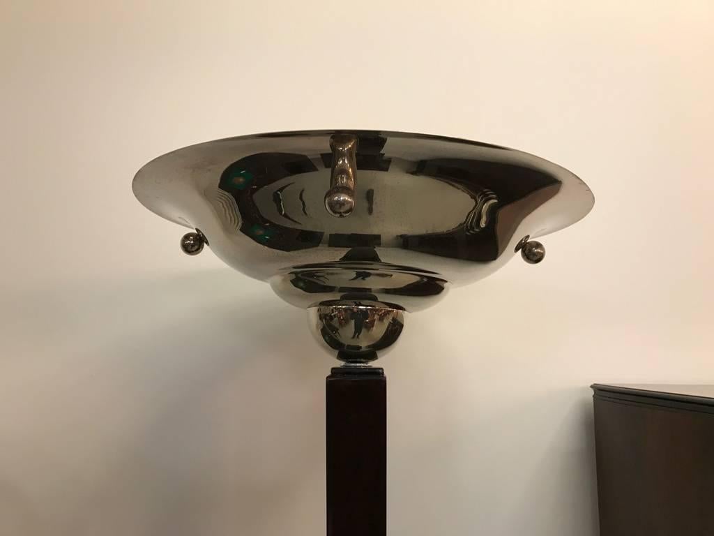 20th Century French Mid-Century Chrome and Wood Floor Lamp For Sale