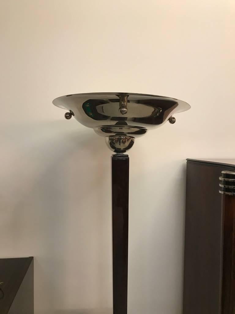 French Mid-Century Chrome and Wood Floor Lamp For Sale 1