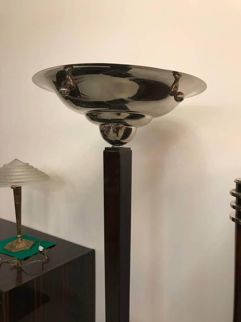 French Mid-Century Chrome and Wood Floor Lamp For Sale 2