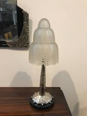 Pair of French Art Deco Table Lamps Signed by Sabino with Marble Base