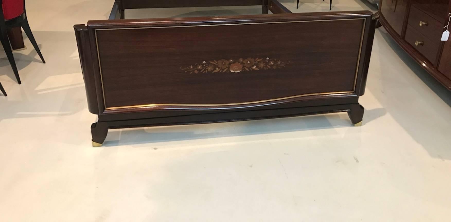 French Art Deco Mother-of-pearl Bed in the Style of Jules Leleu In Excellent Condition In North Bergen, NJ