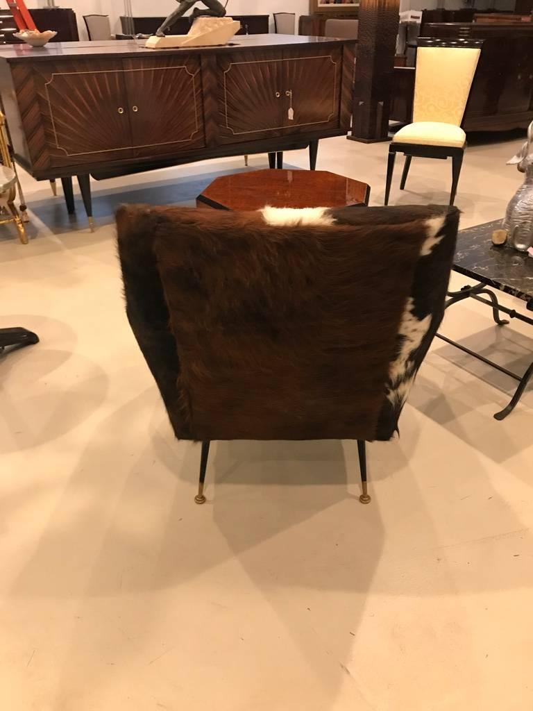 Pair of Italian Mid-Century Modern Club Chairs Covered in Cowhide 1