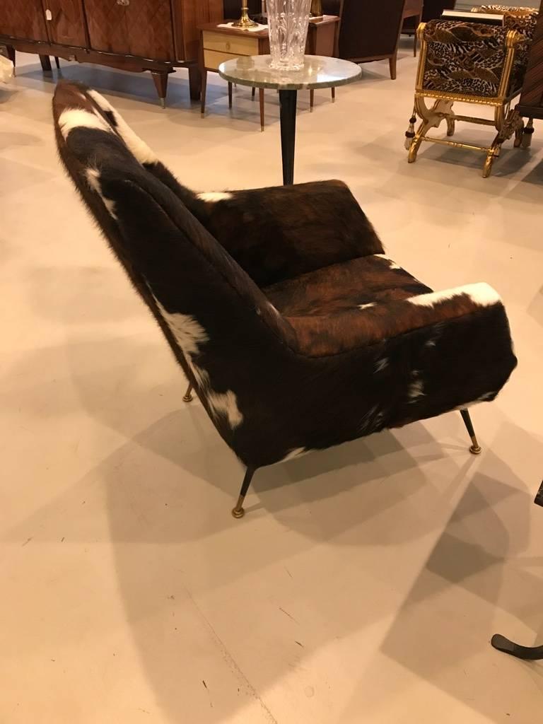 Pair of Italian Mid-Century Modern Club Chairs Covered in Cowhide 2