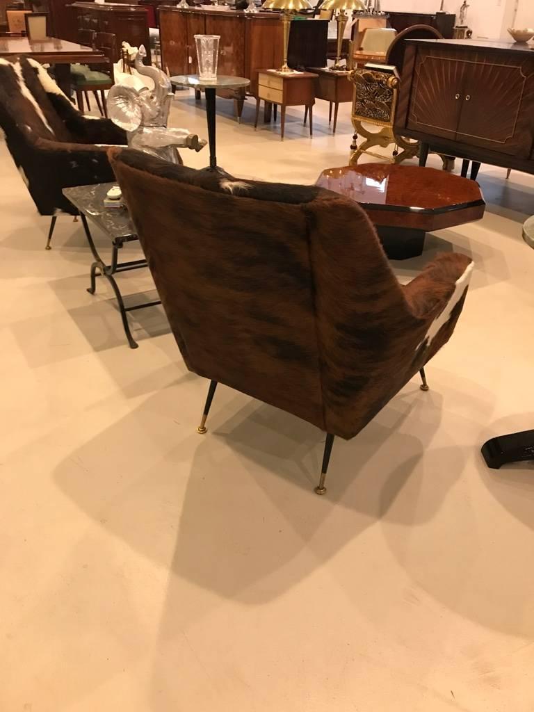 Pair of Italian Mid-Century Modern Club Chairs Covered in Cowhide 4
