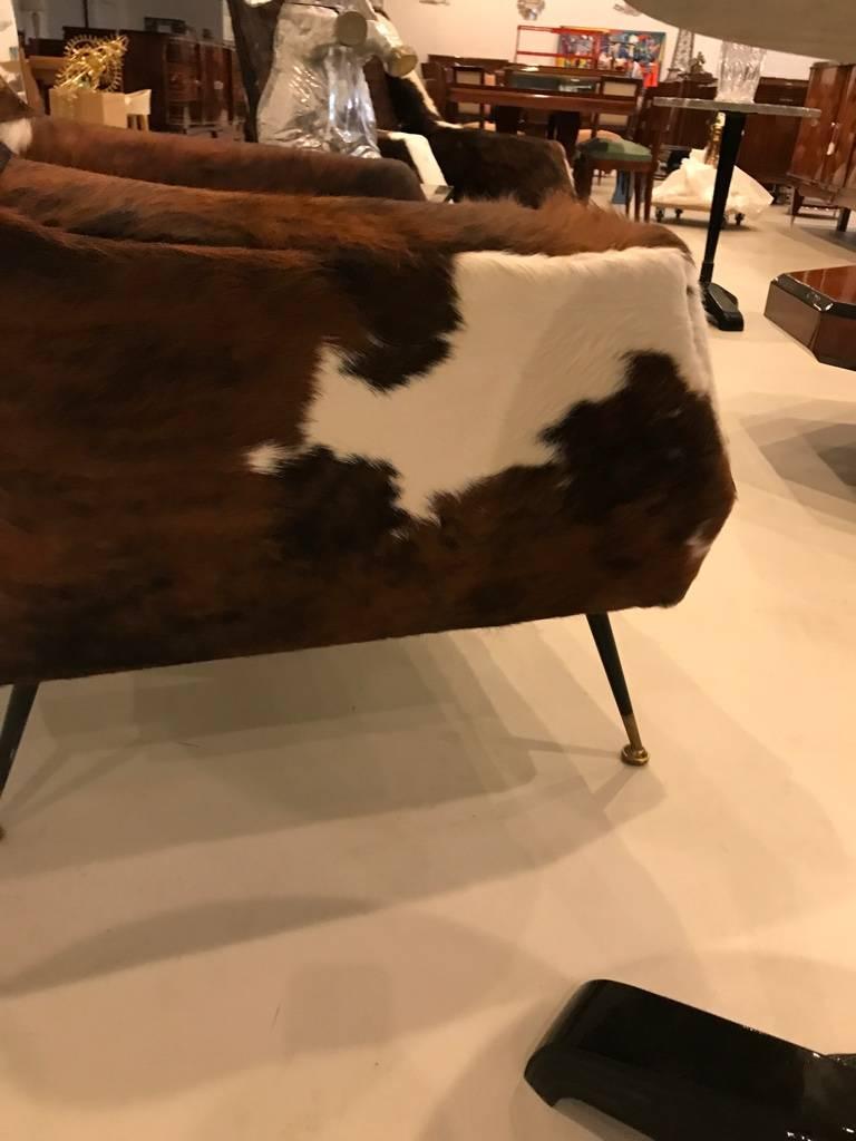 Pair of Italian Mid-Century Modern Club Chairs Covered in Cowhide 5