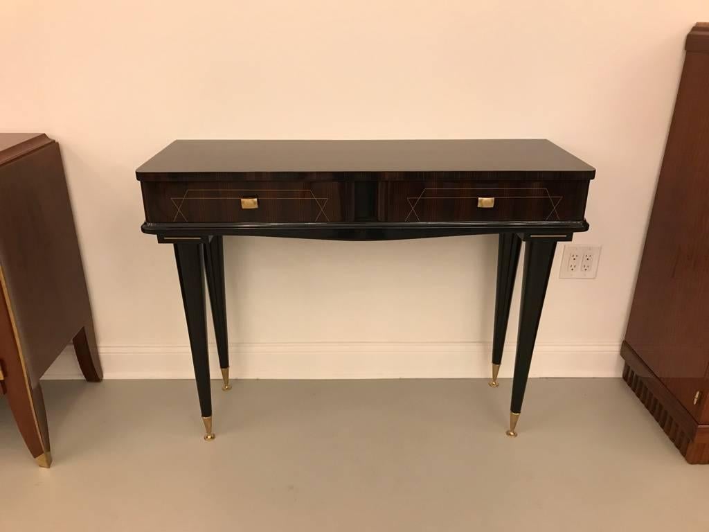 French Art Deco Exotic Macassar Console Table with Two Drawers In Excellent Condition In North Bergen, NJ