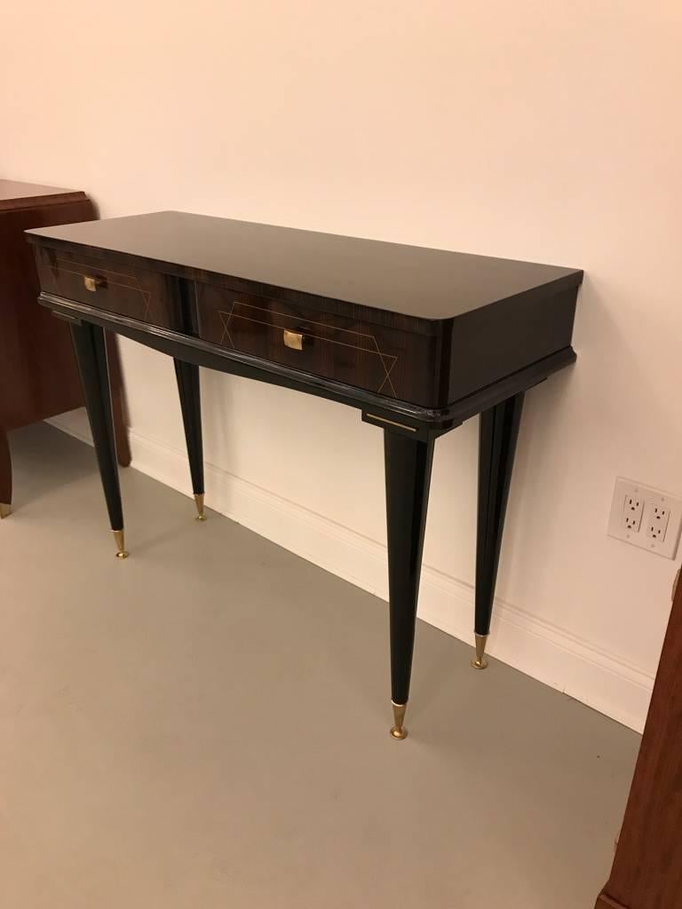 20th Century French Art Deco Exotic Macassar Console Table with Two Drawers
