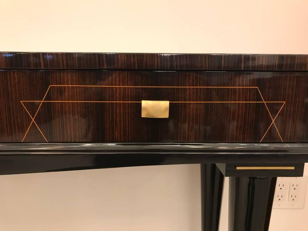 French Art Deco Exotic Macassar Console Table with Two Drawers 3