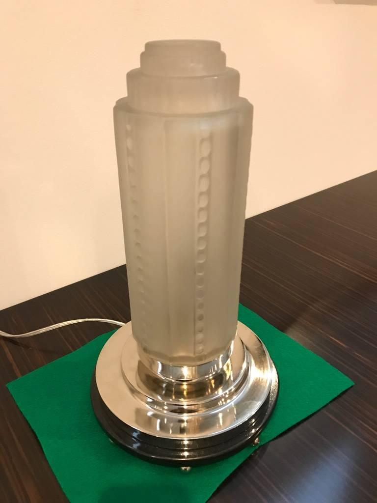 Pair of French Art Deco Table Lamps by Genet et Michon with Marble Base In Excellent Condition For Sale In North Bergen, NJ