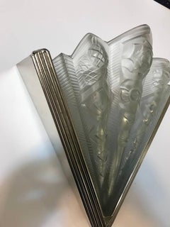 Pair of French Art Deco Geometric Sconces Signed by Noverdy
