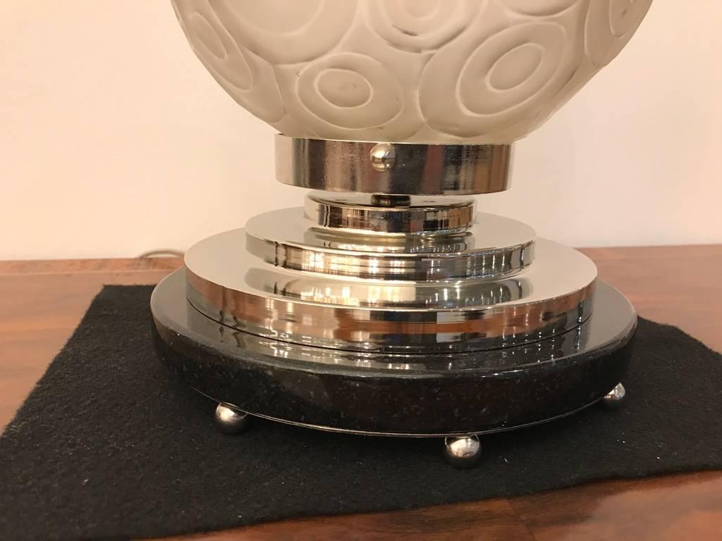 French Art Deco Table Lamp by Sabino with Geometric Motif For Sale 3