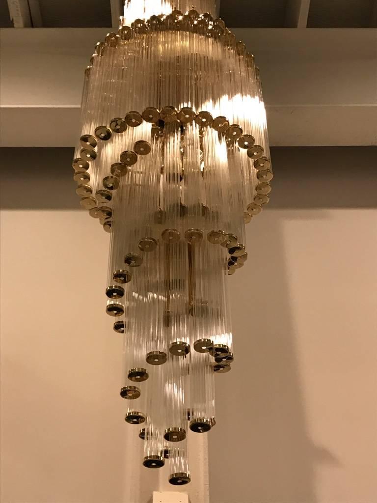 Italian Mid-Century Modern Double Waterfall Spiral Glass Chandelier In Excellent Condition For Sale In North Bergen, NJ