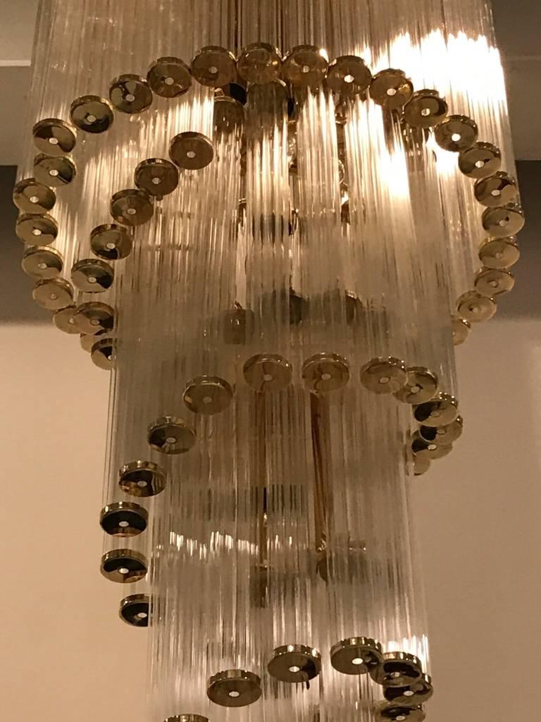 Milieu du XXe siècle Lustre italien en verre spiralé à double cascade, moderne du milieu du siècle dernier en vente