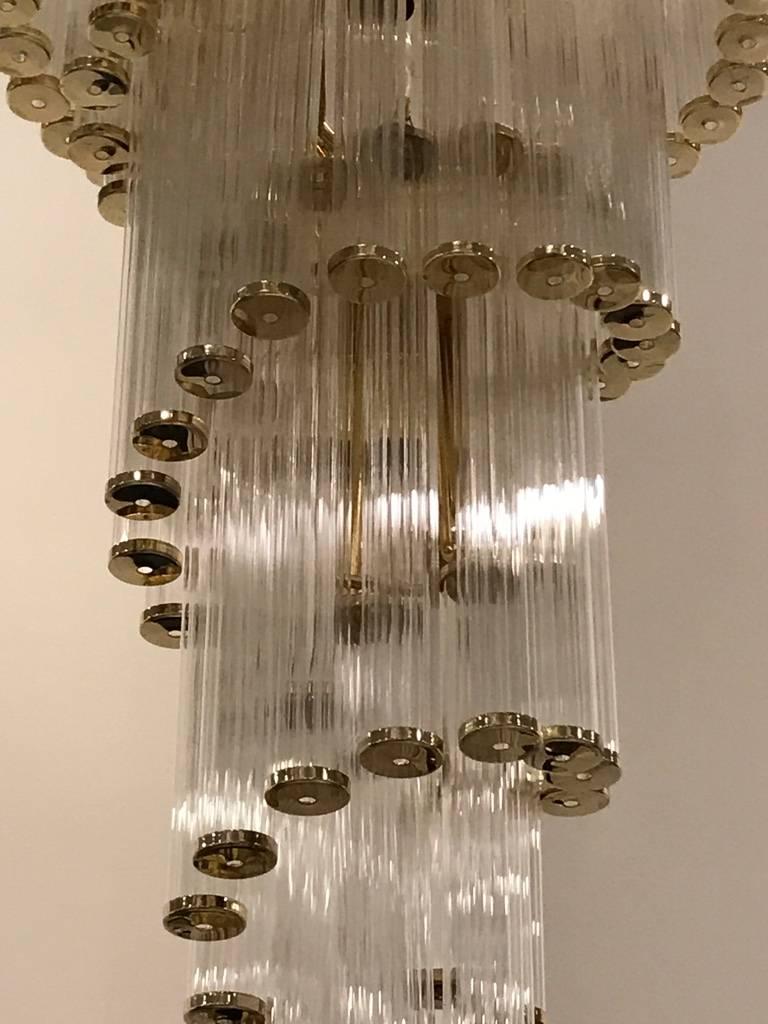 Italian Mid-Century Modern Double Waterfall Spiral Glass Chandelier For Sale 1