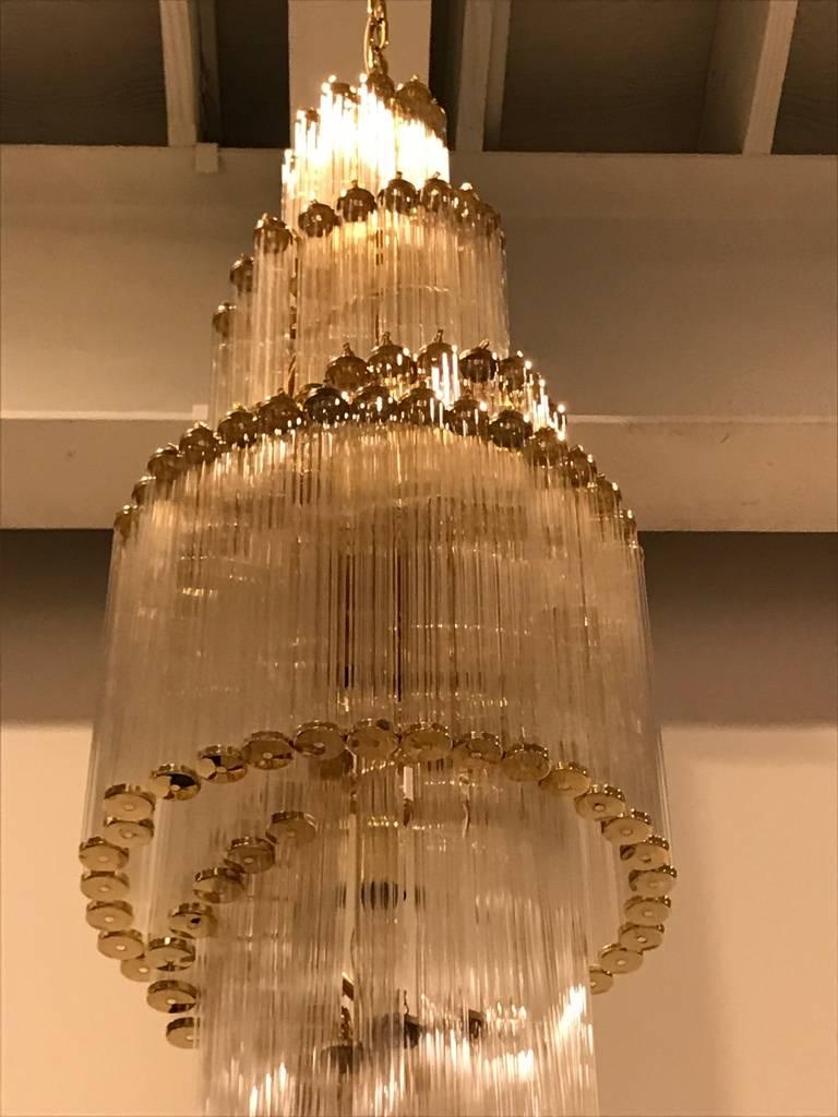 Italian Mid-Century Modern Double Waterfall Spiral Glass Chandelier For Sale 3