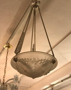 French Art Deco Geometric Chandelier Signed by Schneider