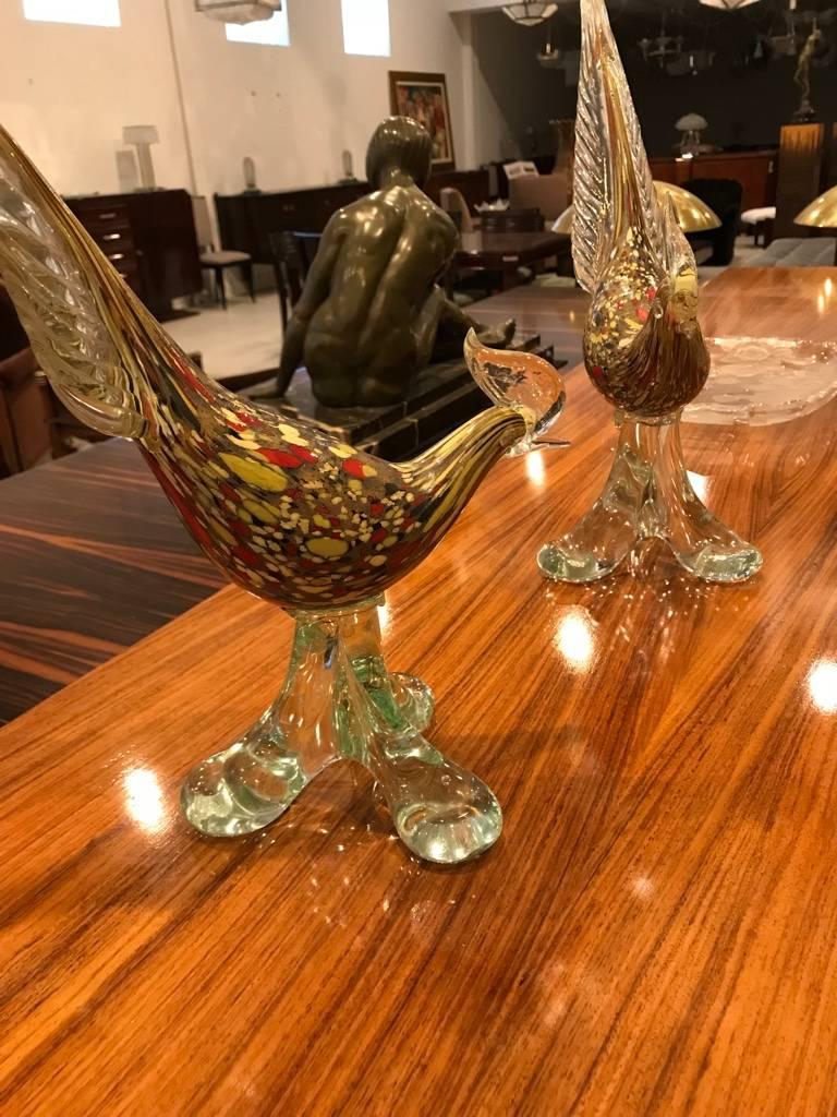 Mid-20th Century Pair of Matching Murano Italian Rooster