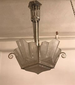French Art Deco Geometric Chandelier Signed by Muller Freres Luneville