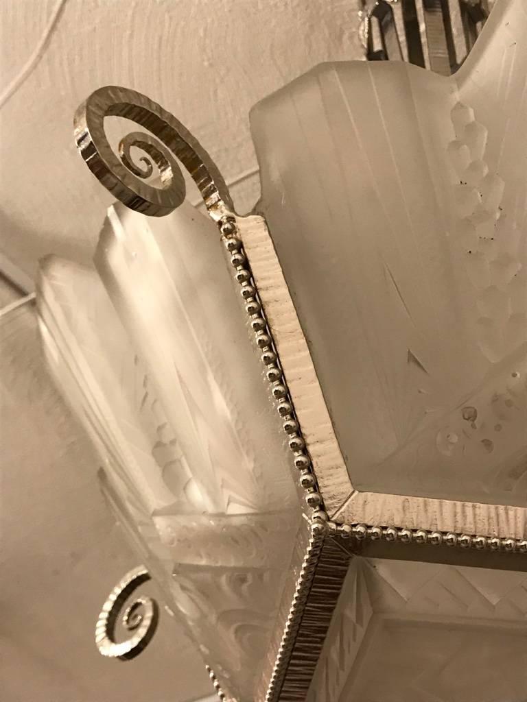 XX secolo Lampadario geometrico Art Deco francese firmato da Luneville Freres in vendita