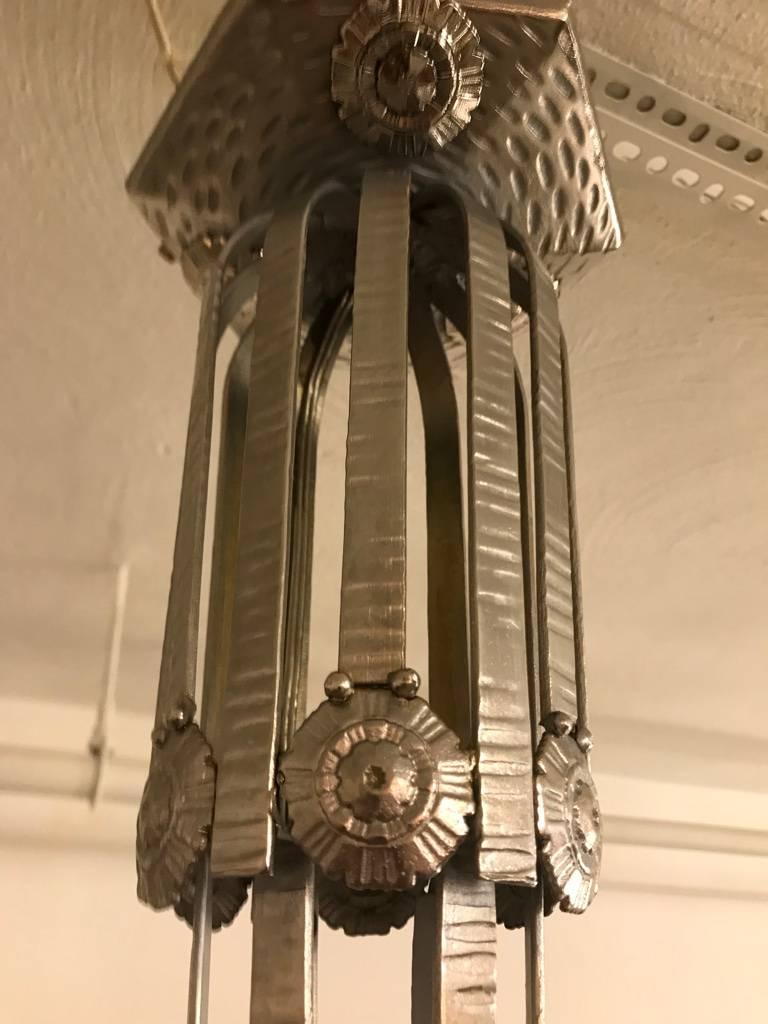 French Art Deco Geometric Chandelier Signed by Muller Freres Luneville For Sale 4