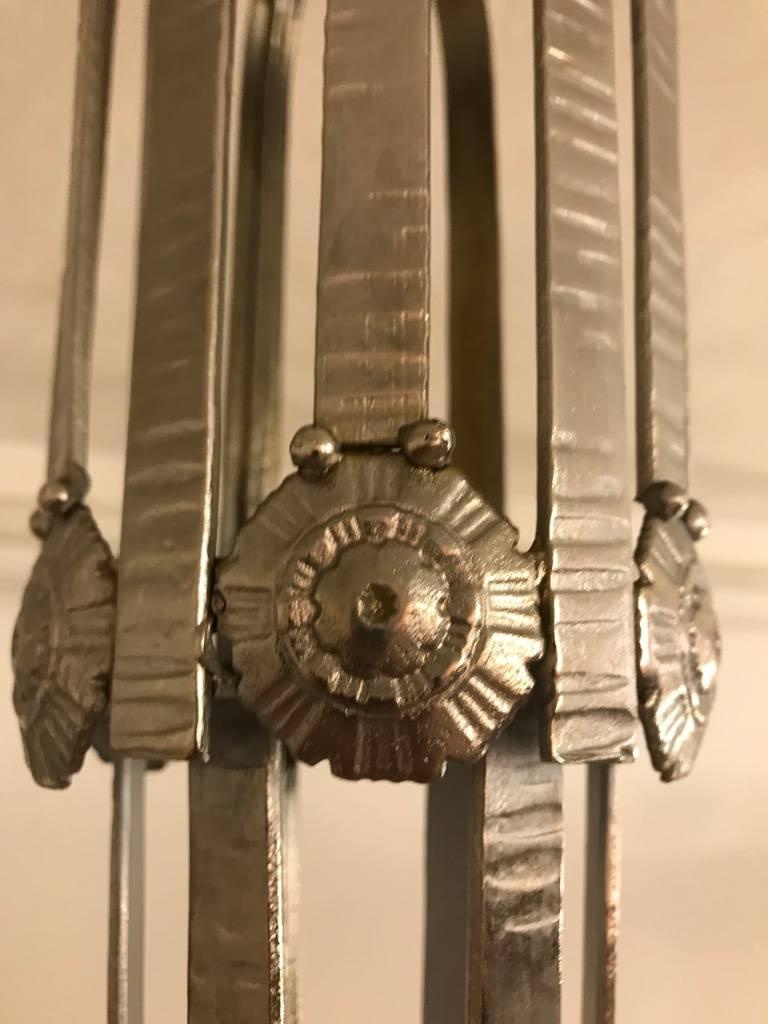 French Art Deco Geometric Chandelier Signed by Muller Freres Luneville For Sale 5