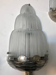 Pair of French Art Deco "Waterfall" Sconces Signed by Sabino